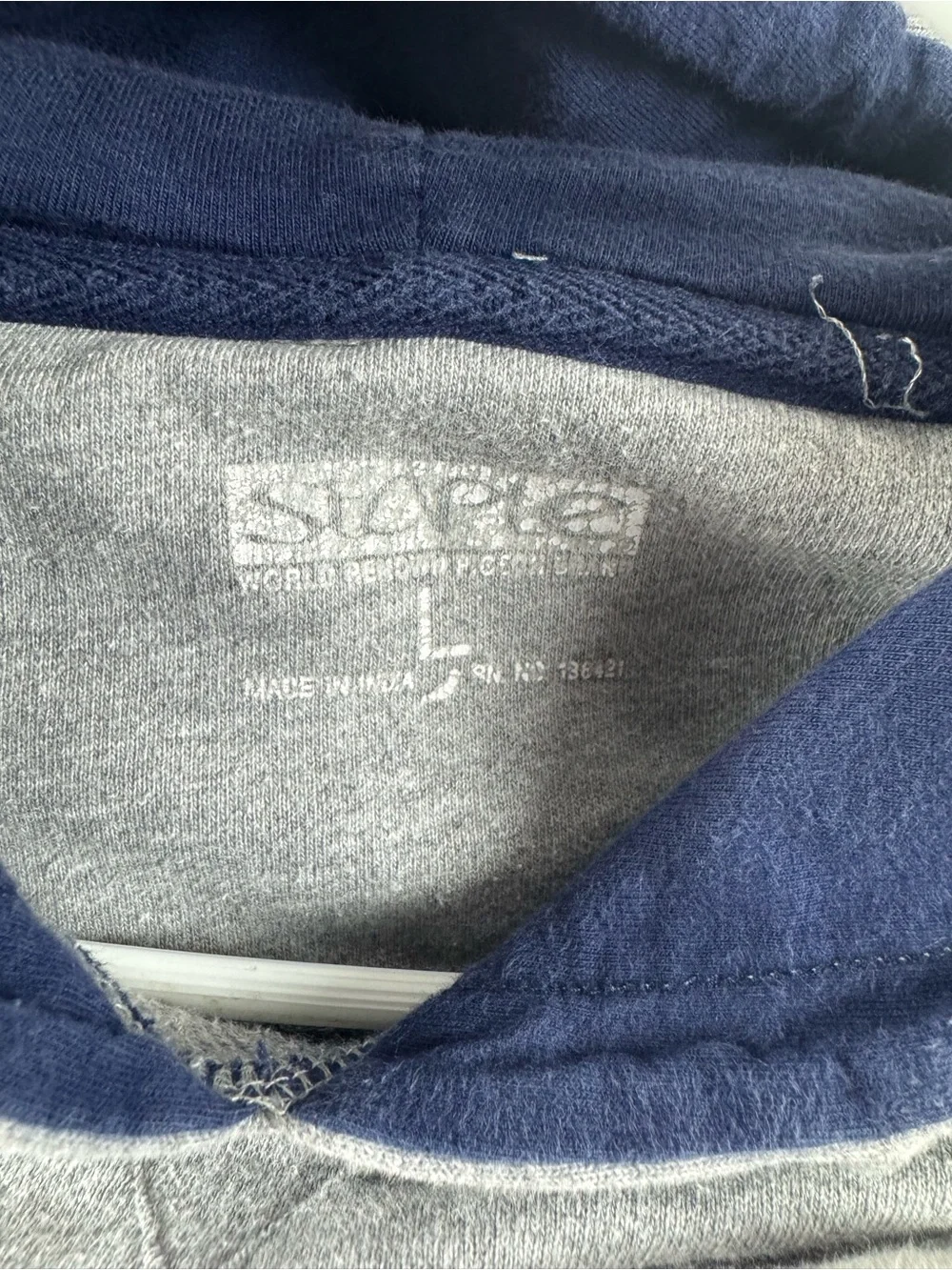 Staple Grey Hoodie with Red & Navy Accents size L.